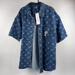 Pepsi Vintage Denim Monogram Button-Up Shirt